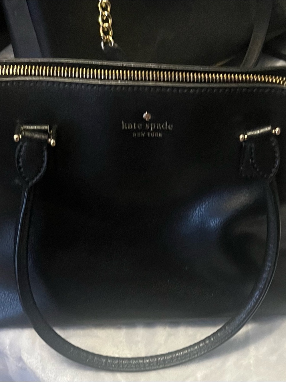 kate spade Black Leather Tote with Gold Hardware